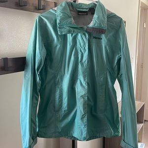 Marmot women’s light blue-green raincoat. Small.